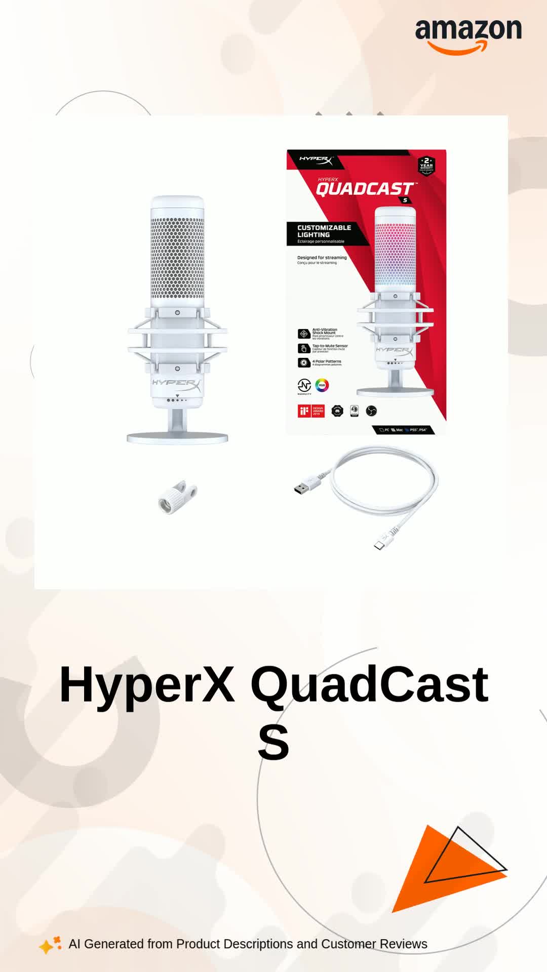 HyperX QuadCast S ホワイト 取り扱い説明書無し HyperX QuadCast S - RGB USB Condenser Microphone for PC, PS4 and